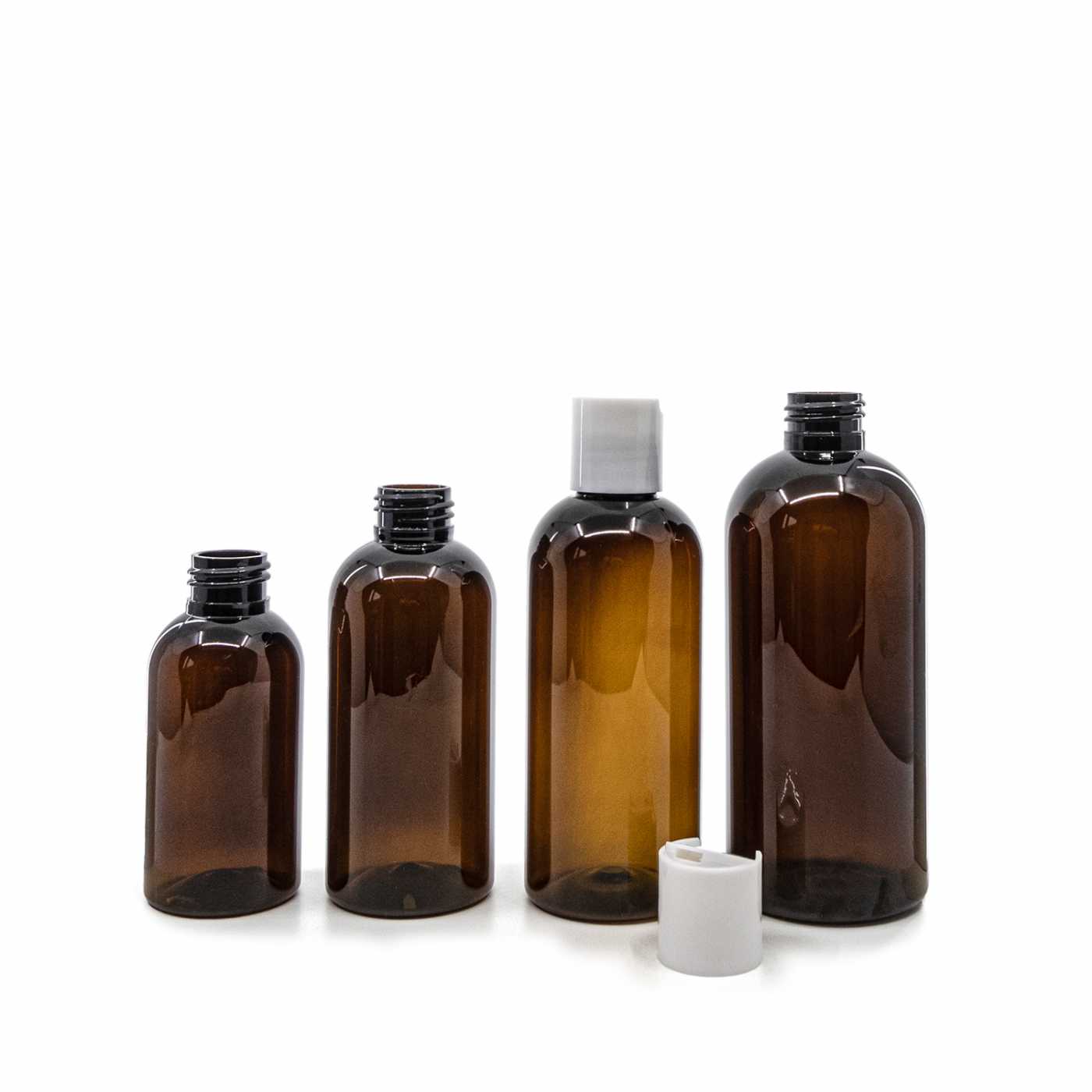 Butelka plastikowa, brązowa, biały disc top, 200 ml