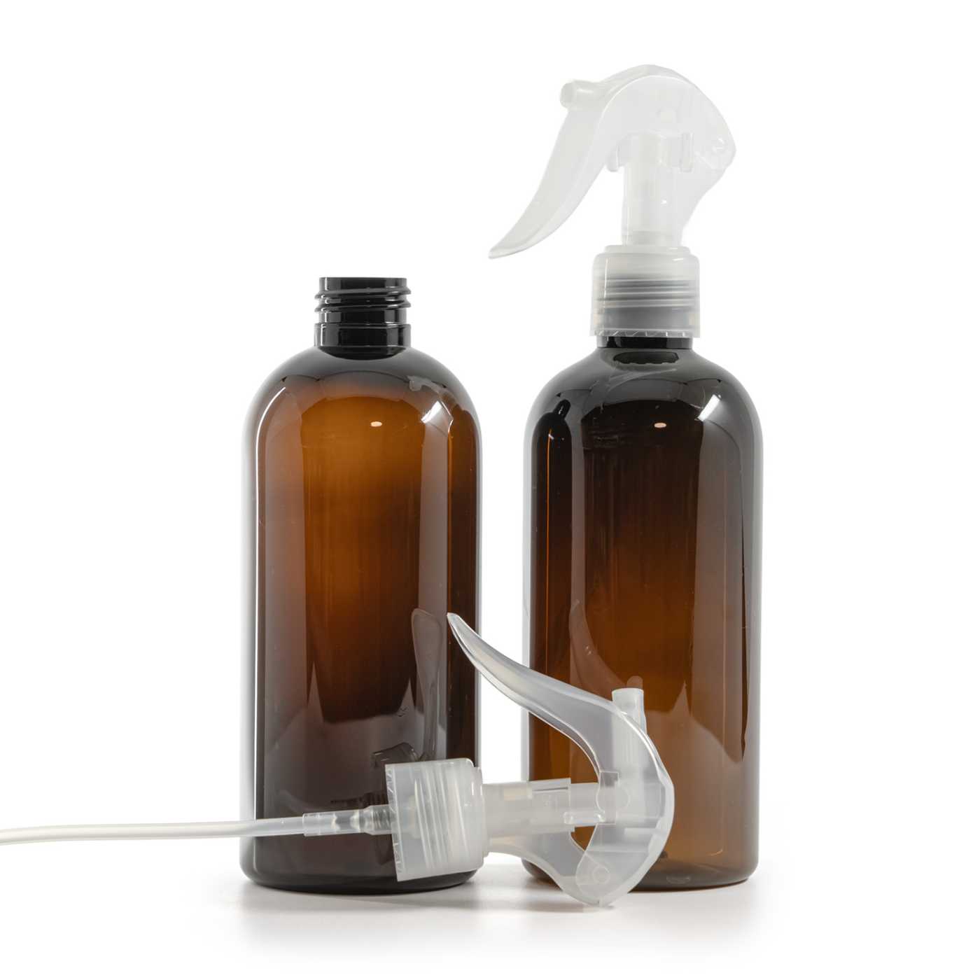 Bouteille en plastique brune, pulvérisateur à gâchette transparent, 300 ml