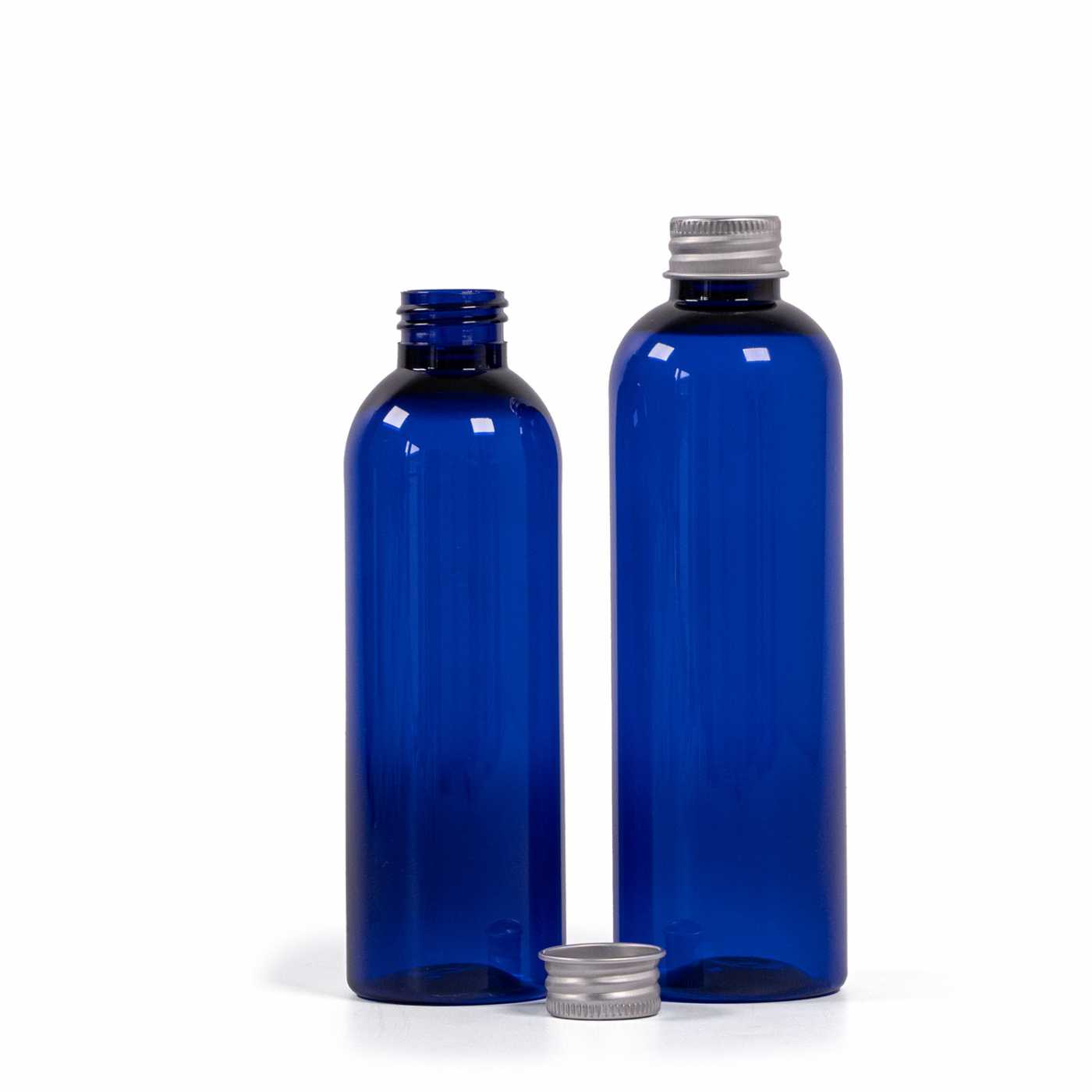 Blaue Kunststoffflasche, Aluminiumverschluß, 200 ml