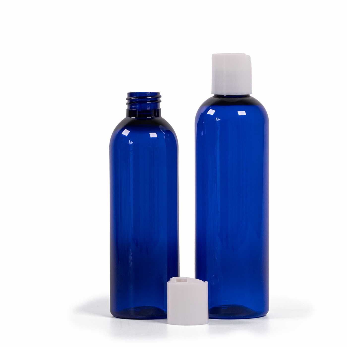 Butelka plastikowa, niebieska, disc top biały, 200 ml