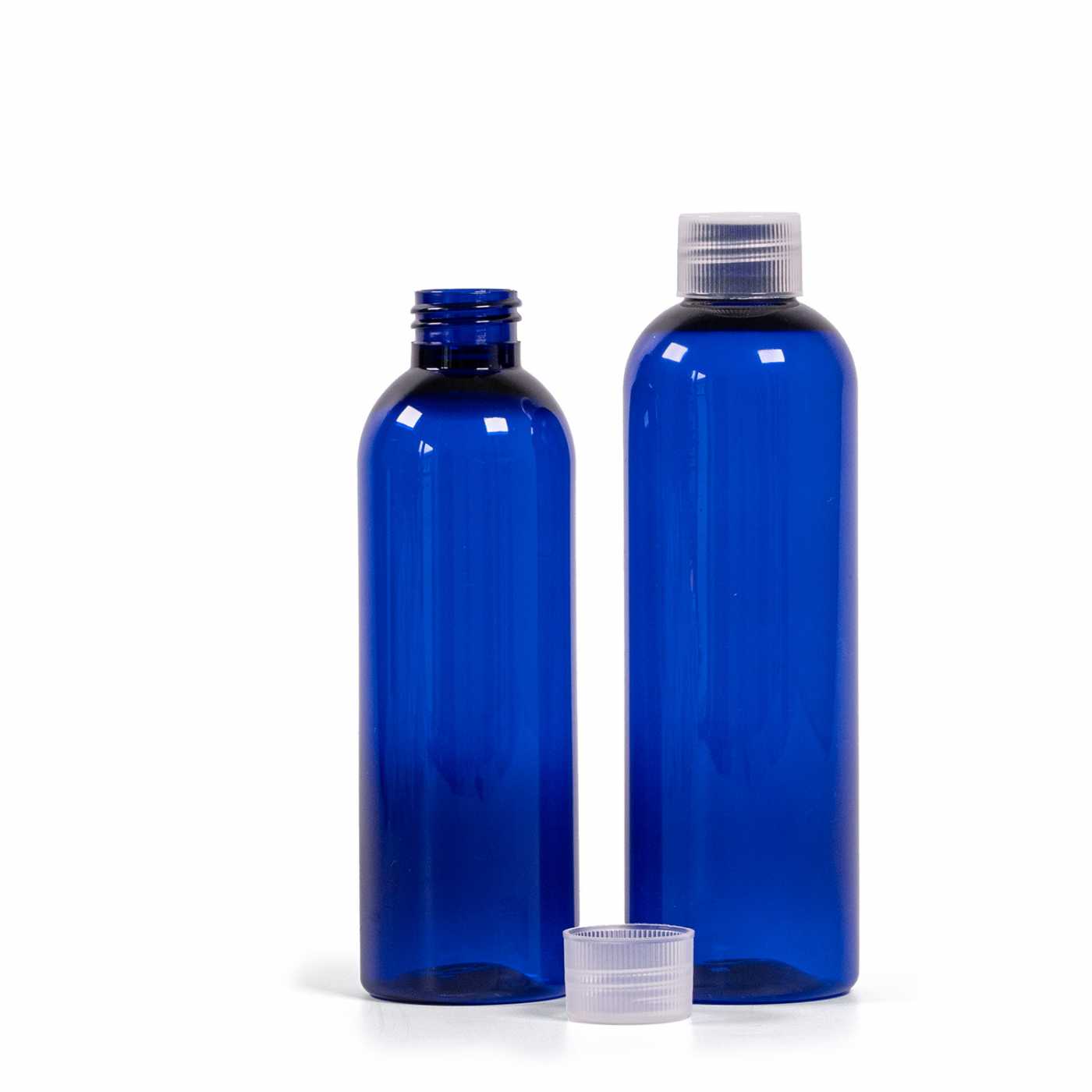 Kunststoffflasche, blau, transparenter Verschluss, 200 ml