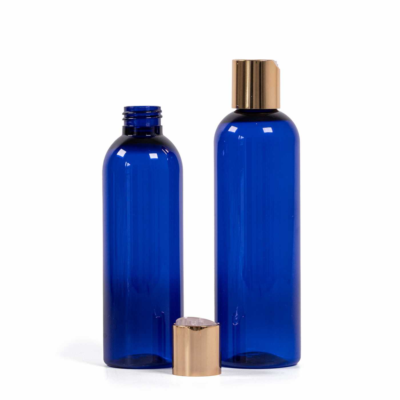 Kunststoffflasche, blau, goldener Klappverschluss, 200 ml