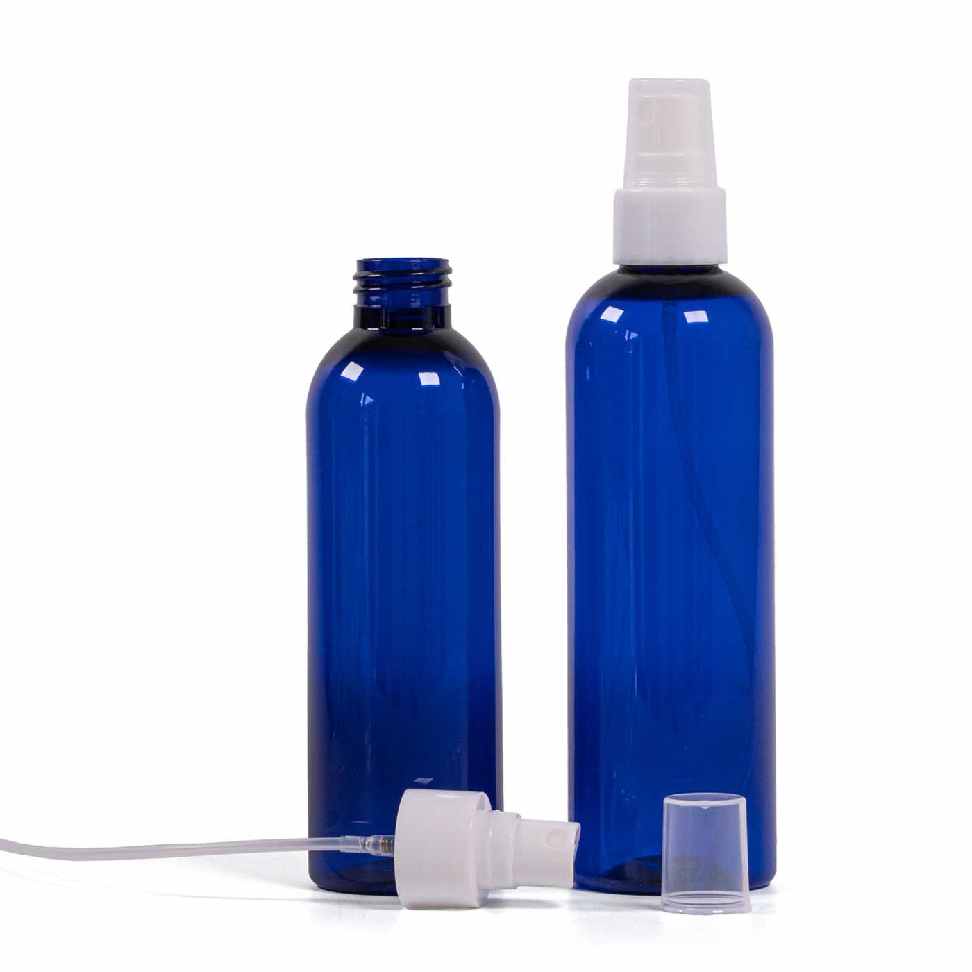 Butelka plastikowa, niebieska, biały atomizer, 250 ml