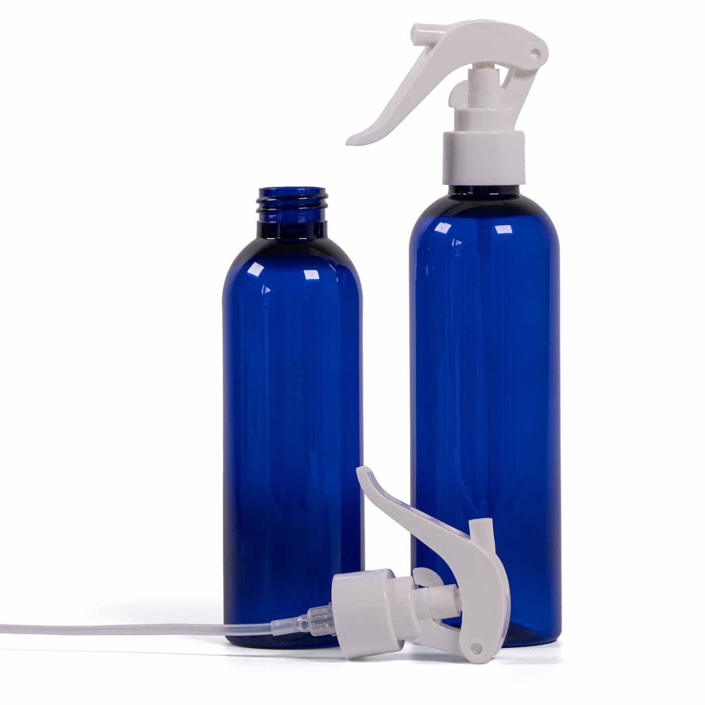Butelka plastikowa, niebieska, biały spryskiwacz, 250 ml