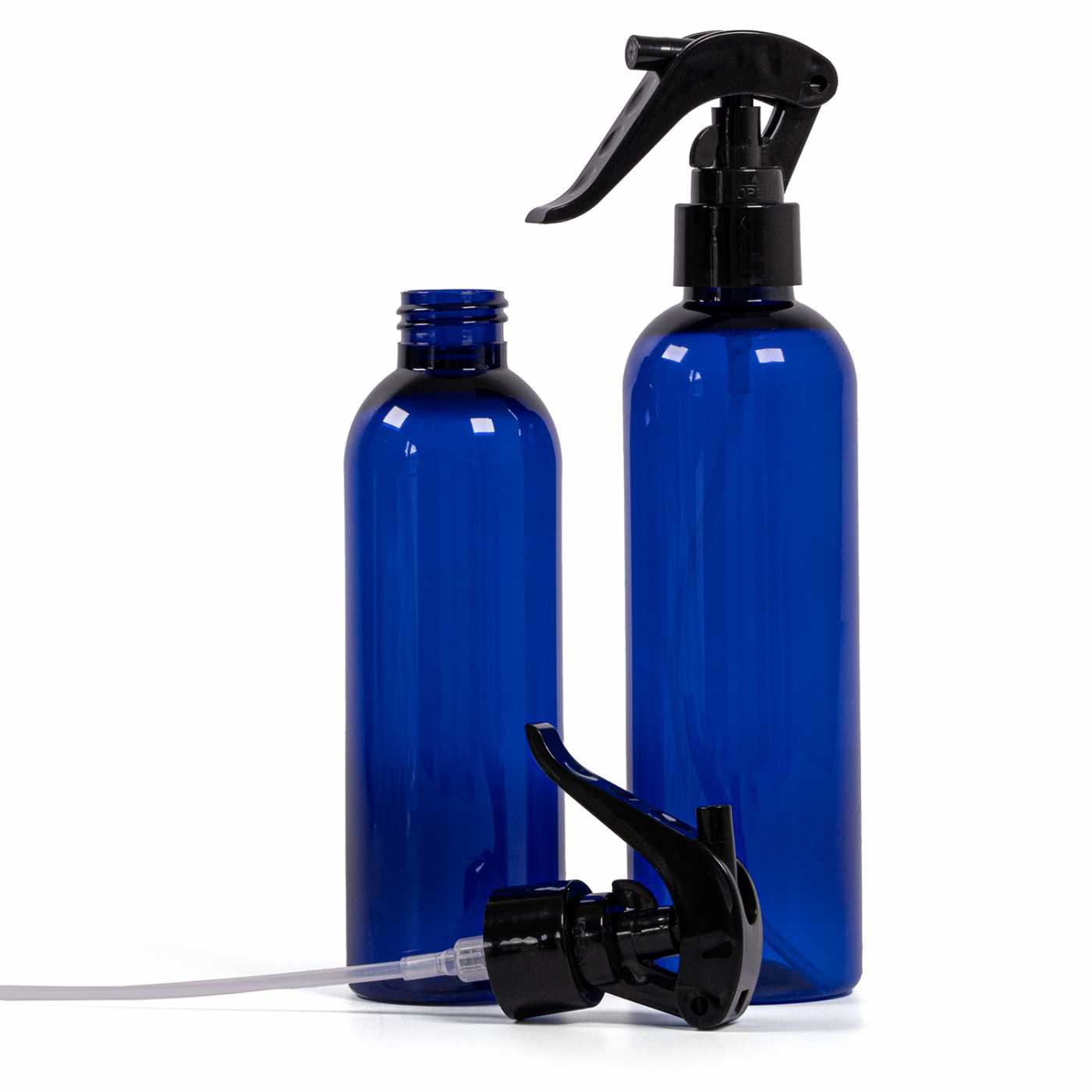 Butelka plastikowa, niebieska, czarny spryskiwacz, 250 ml