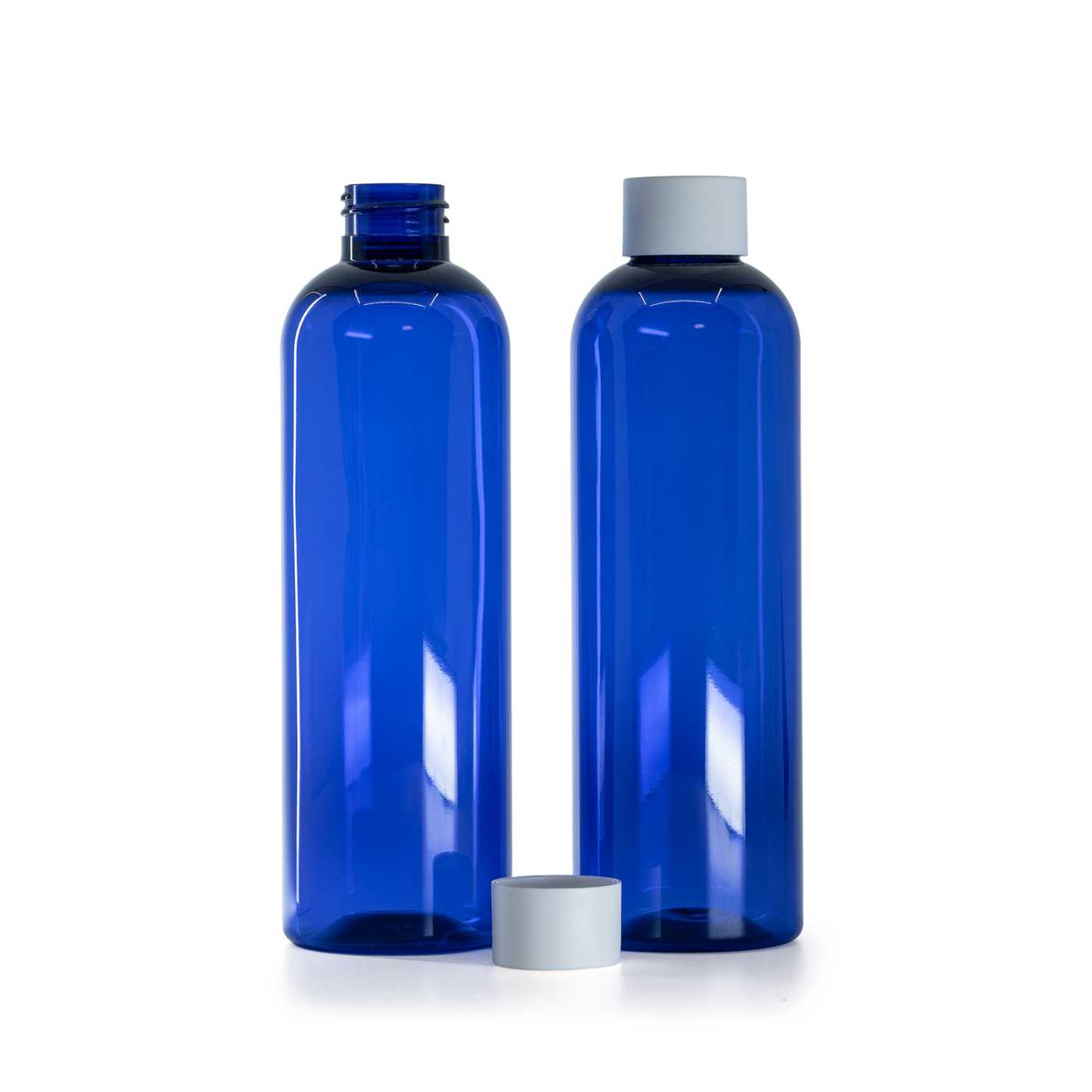 Butelka plastikowa, niebieska, nakrętka matowa biała, 250 ml