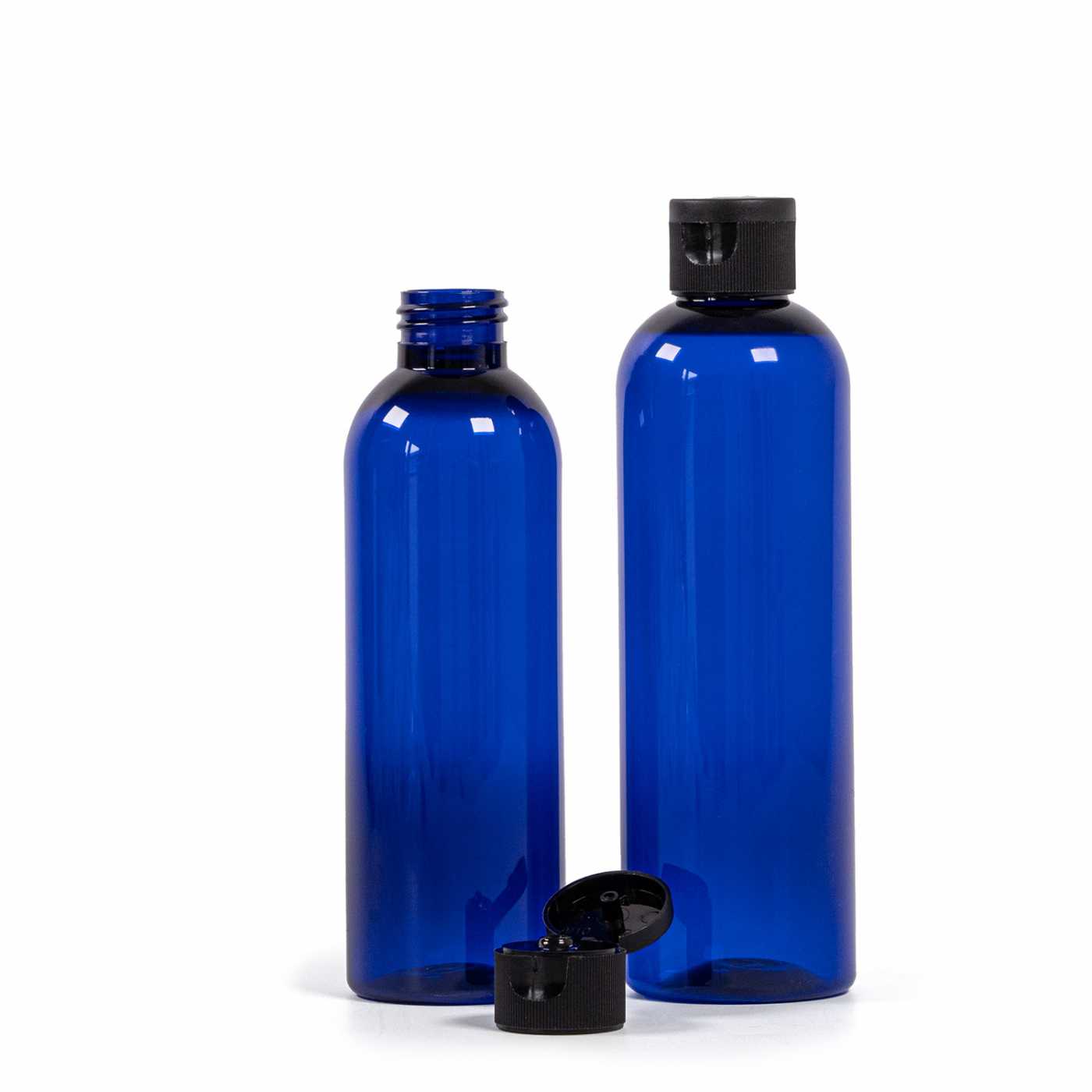 Butelka plastikowa, niebieska, flip top czarny, 250 ml