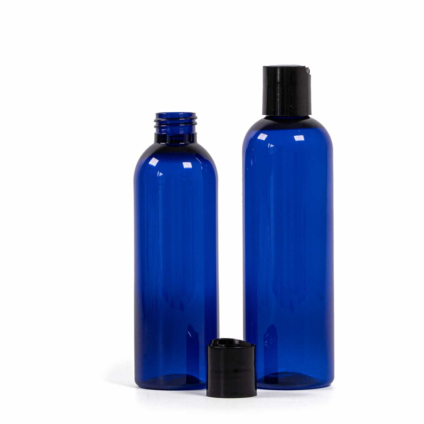 Butelka plastikowa, niebieska, disc top czarny, 250 ml