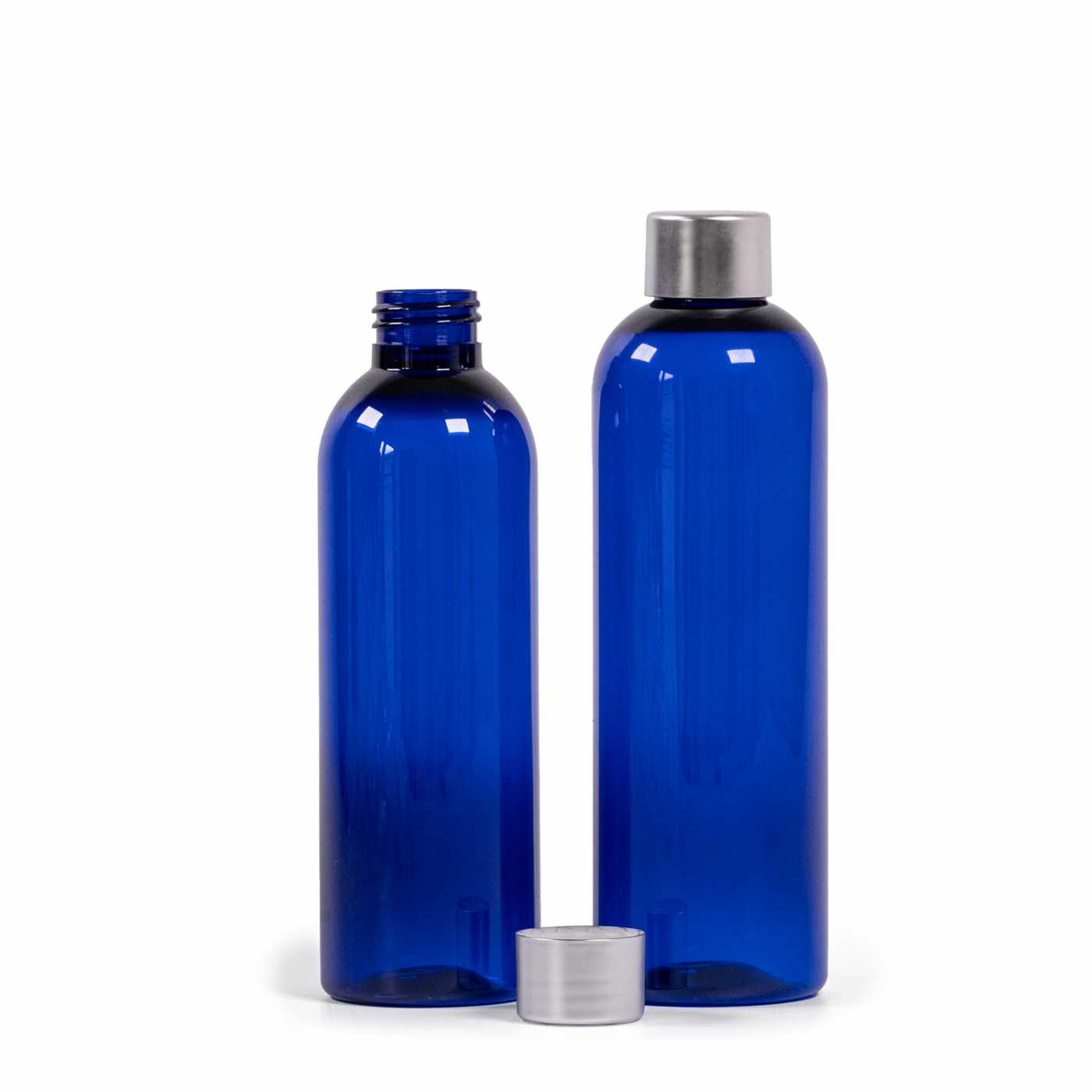 Butelka plastikowa niebieska, srebrna nakrętka, 250 ml
