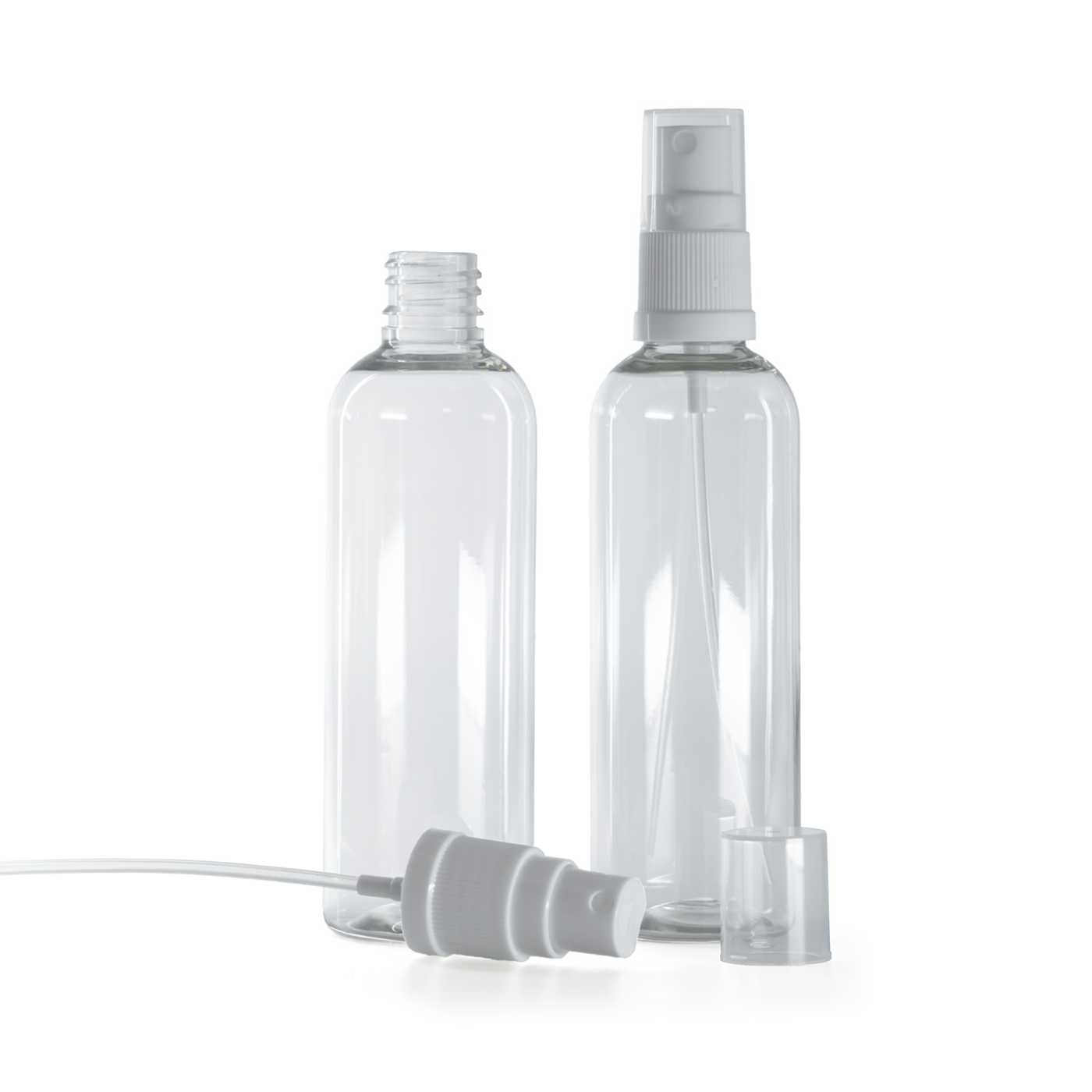 Flacon en plastique transparent, spray brume fine blanc, 100 ml