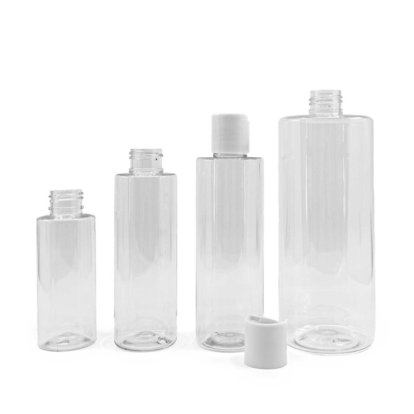 Butelka plastikowa przezroczysta, disc top biały, 100 ml