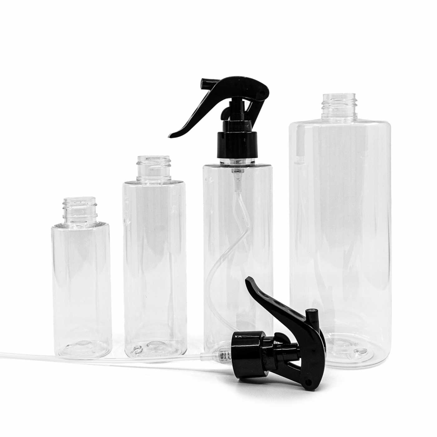Bouteille en plastique transparente, pulvérisateur à gâchette noir, 150 ml