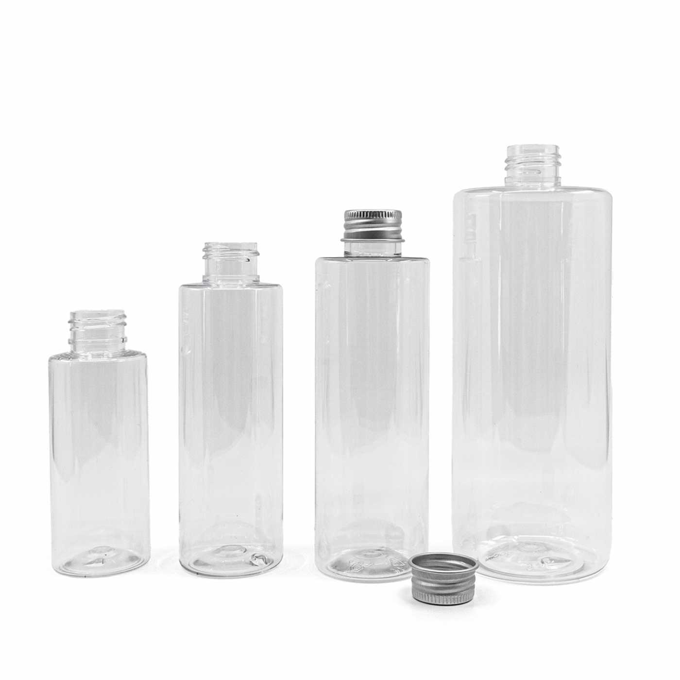 Bouteille en plastique transparente, bouchon en aluminium, 150 ml