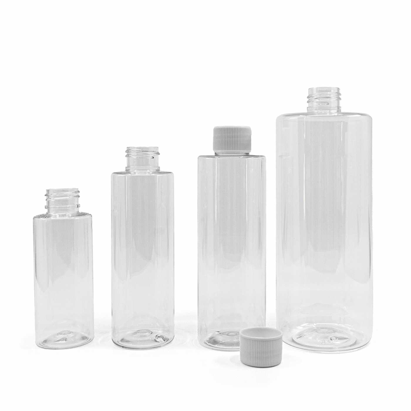 Butelka plastikowa, przezroczysta, biała nakrętka, 150 ml