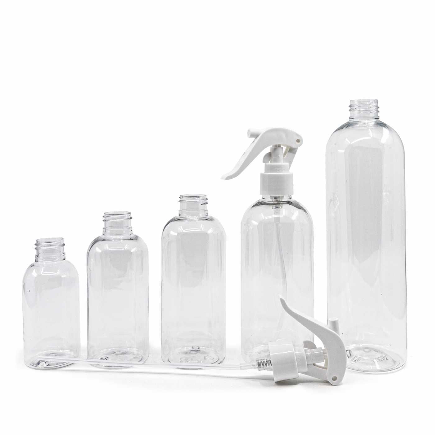 Bouteille en plastique transparente, pulvérisateur à gâchette blanc, 150 ml