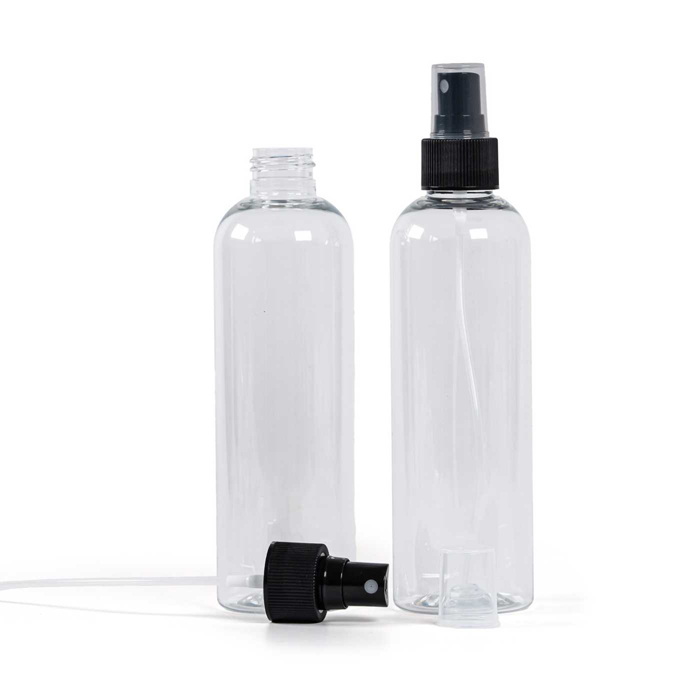 Butelka plastikowa przezroczysta, czarny atomizer, 250 ml