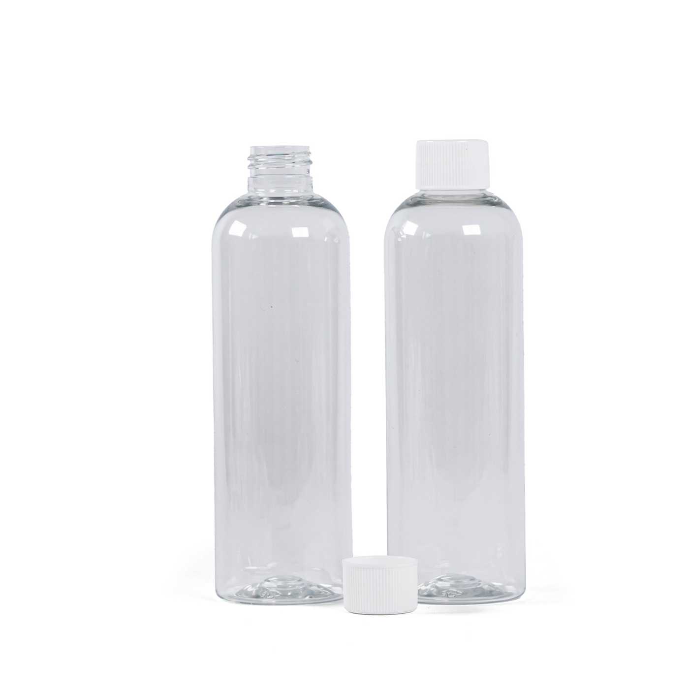 Átlátszó műanyag palack, 250 ml, fehér kupak