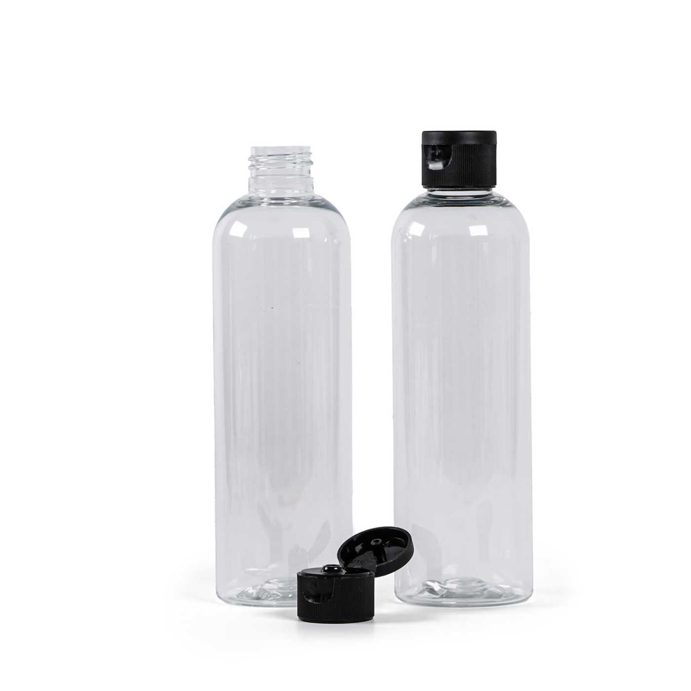 Butelka plastikowa, przezroczysta, flip top czarny, 250 ml