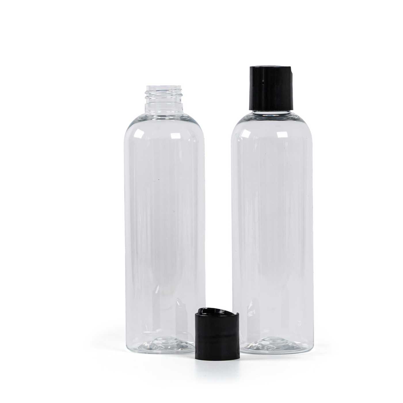 Butelka plastikowa przezroczysta, disc top czarny, 250 ml