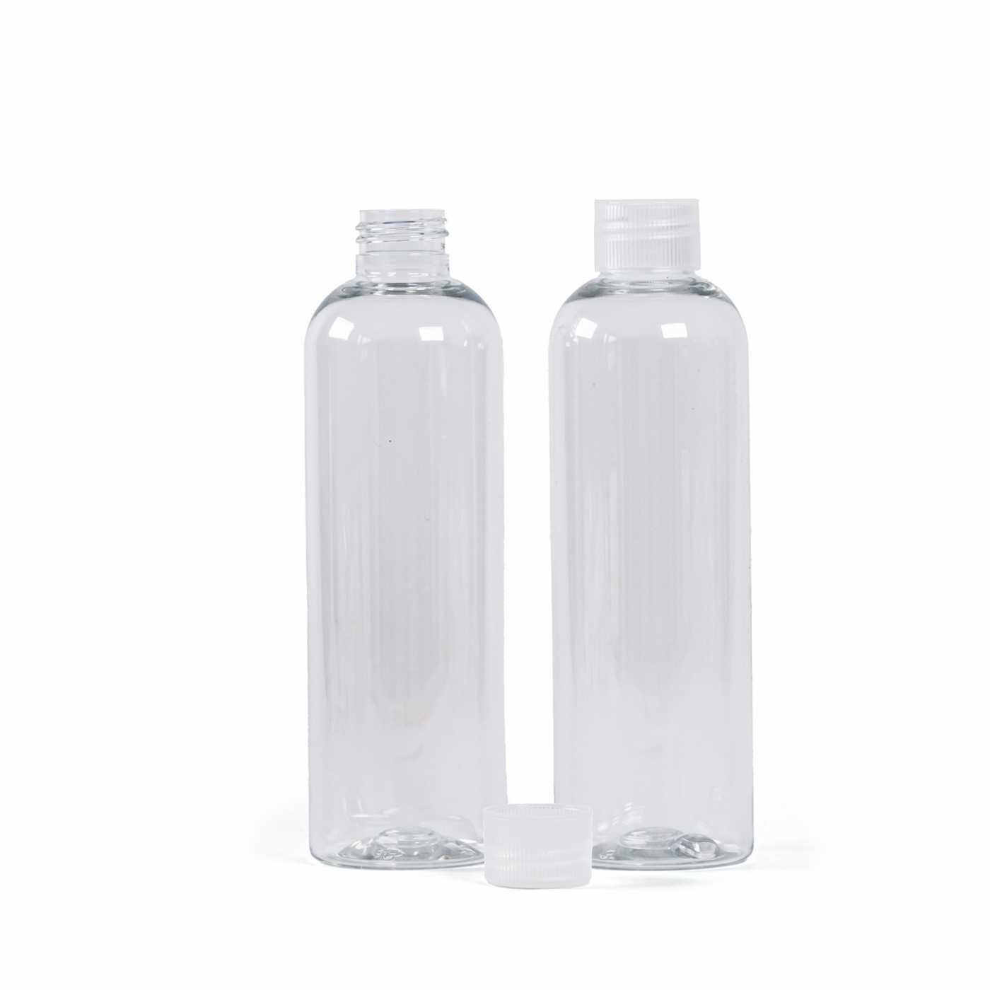 Átlátszó műanyag palack, 250 ml, átlátszó csavaros kupak