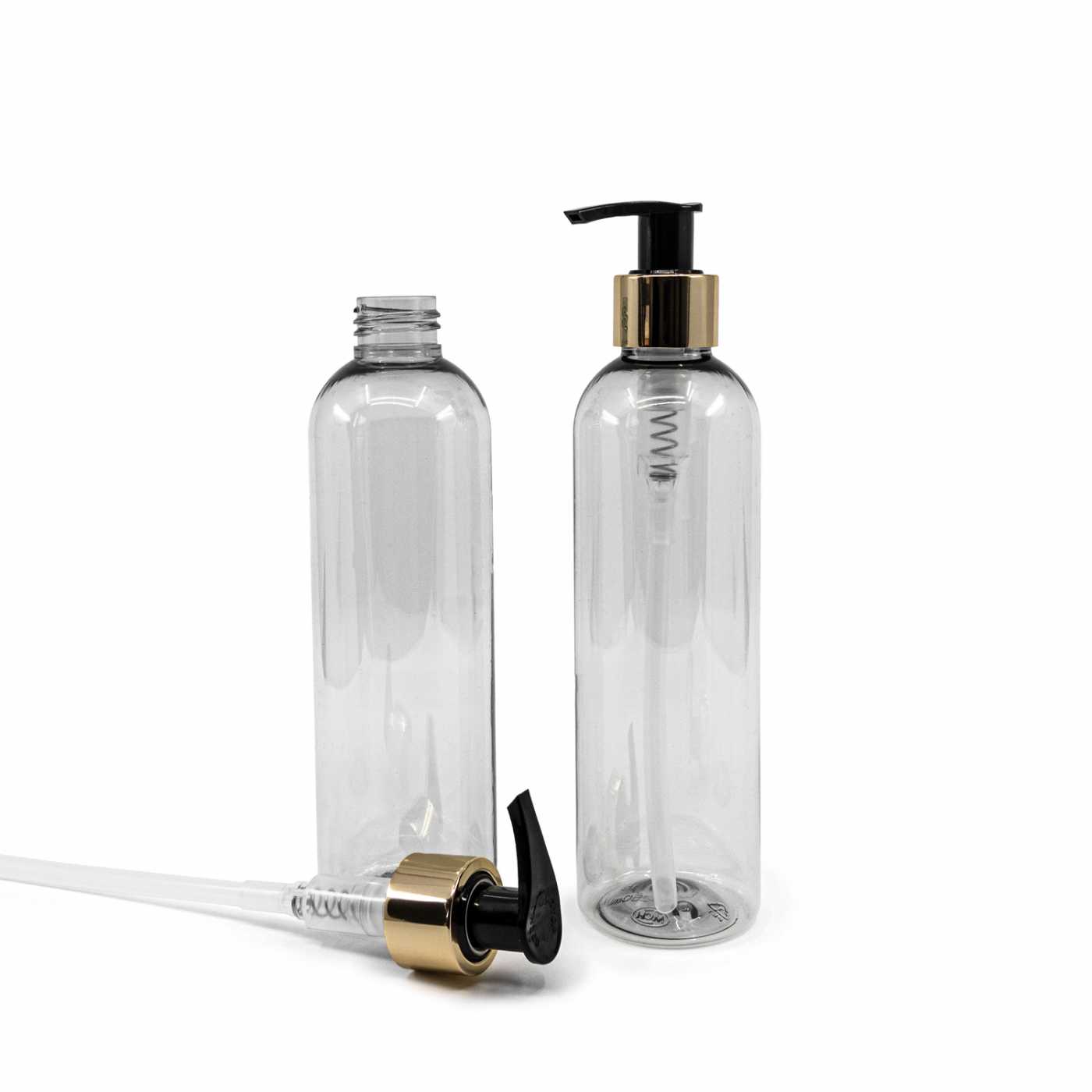 Bouteille en plastique recyclé, pompe noir et or, 250 ml