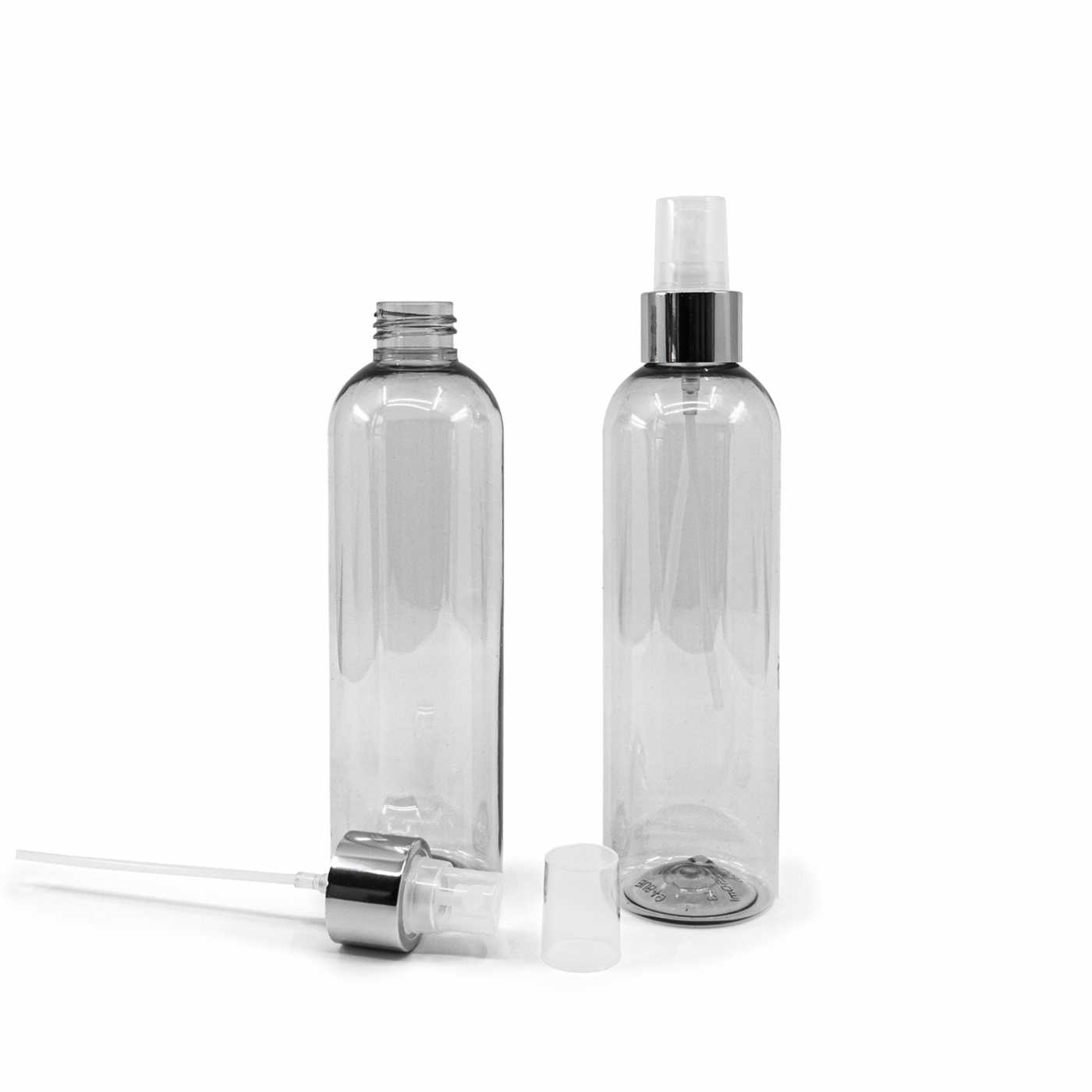 Bouteille en plastique recyclé, spray transparent, bague argentée brillante, 250 ml