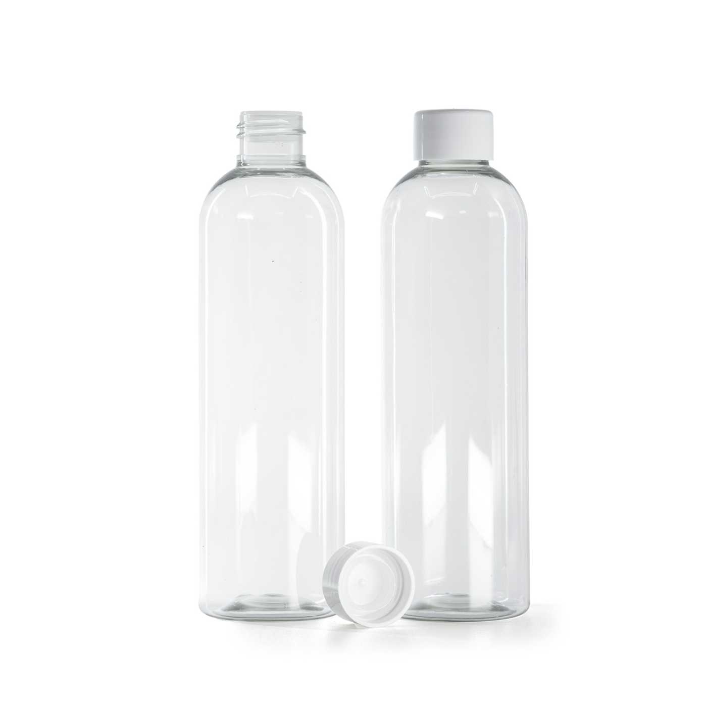 Bouteille en plastique recyclé, bouchon lisse blanc avec réducteur, 250 ml