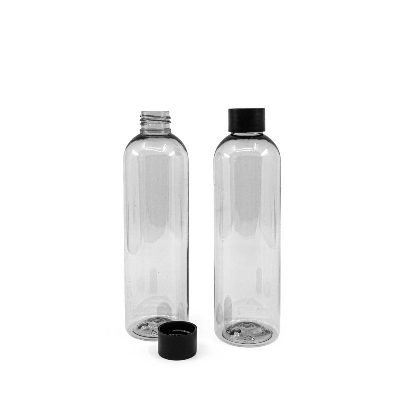 Bouteille en plastique recyclé, 24/410, bouchon noir mat, 250 ml