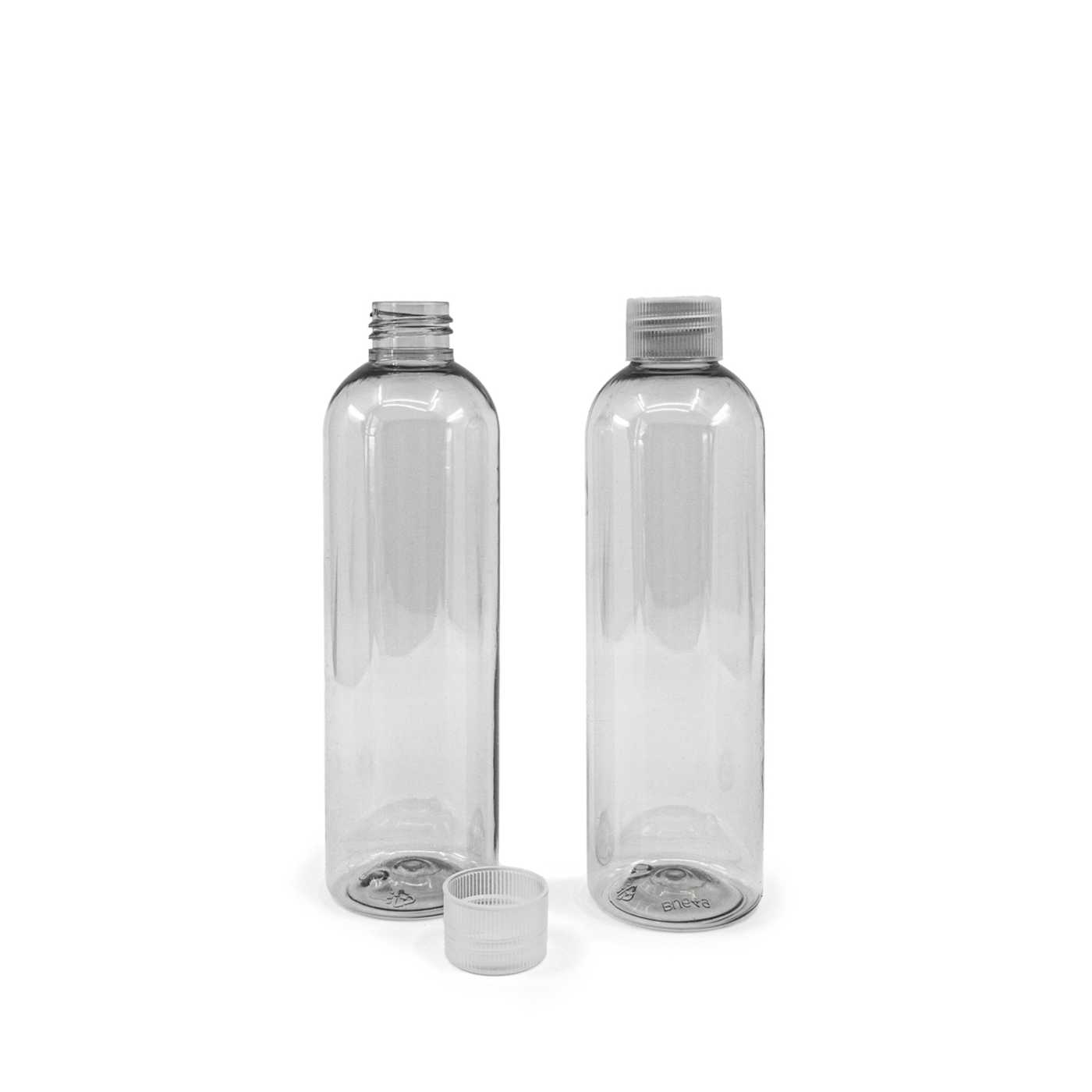 Butelka plastikowa z recyklingu, przezroczysta, nakrętka przezroczysta, 250 ml