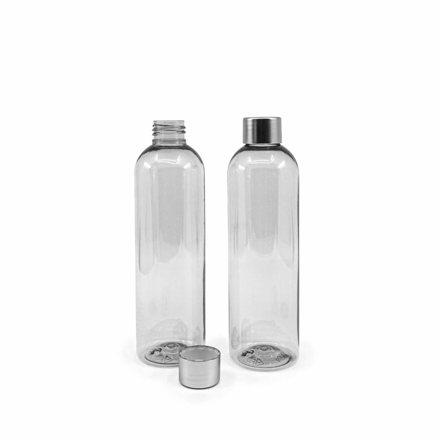Butelka plastikowa z recyklingu, srebrna nakrętka, 250 ml