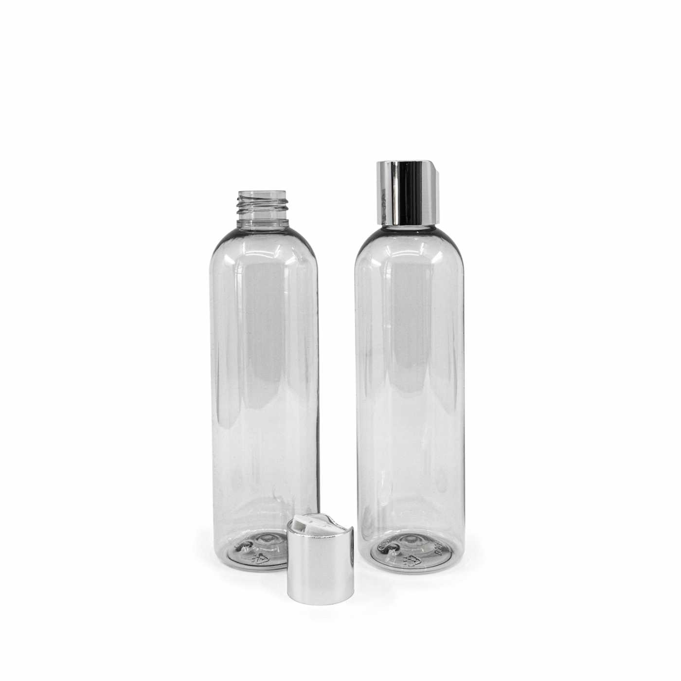 Bouteille en plastique recyclé transparente, 250 ml, bouchon disc-top argenté