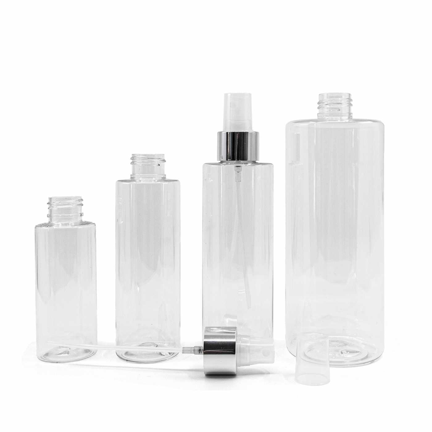 Flacon en plastique transparent, vaporisateur transparent, bague argentée brillante, 500 ml