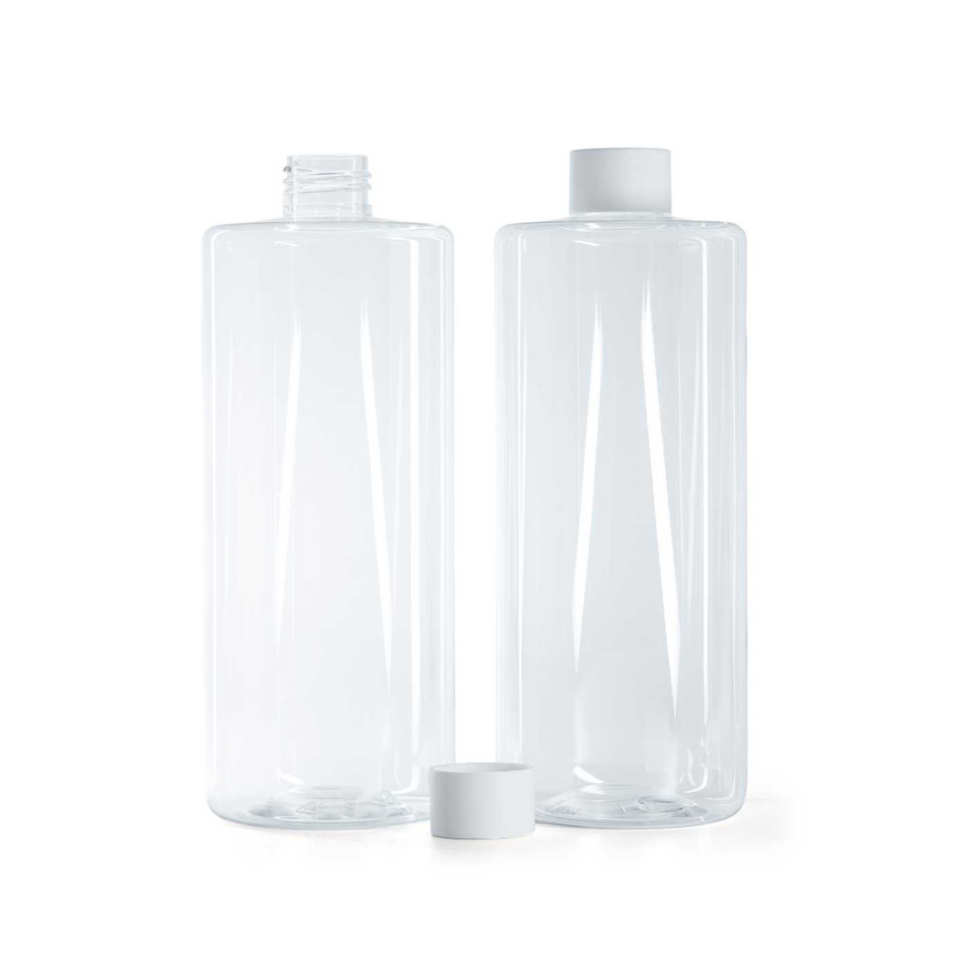 Bouteille en plastique transparente, bouchon blanc mat, 500 ml