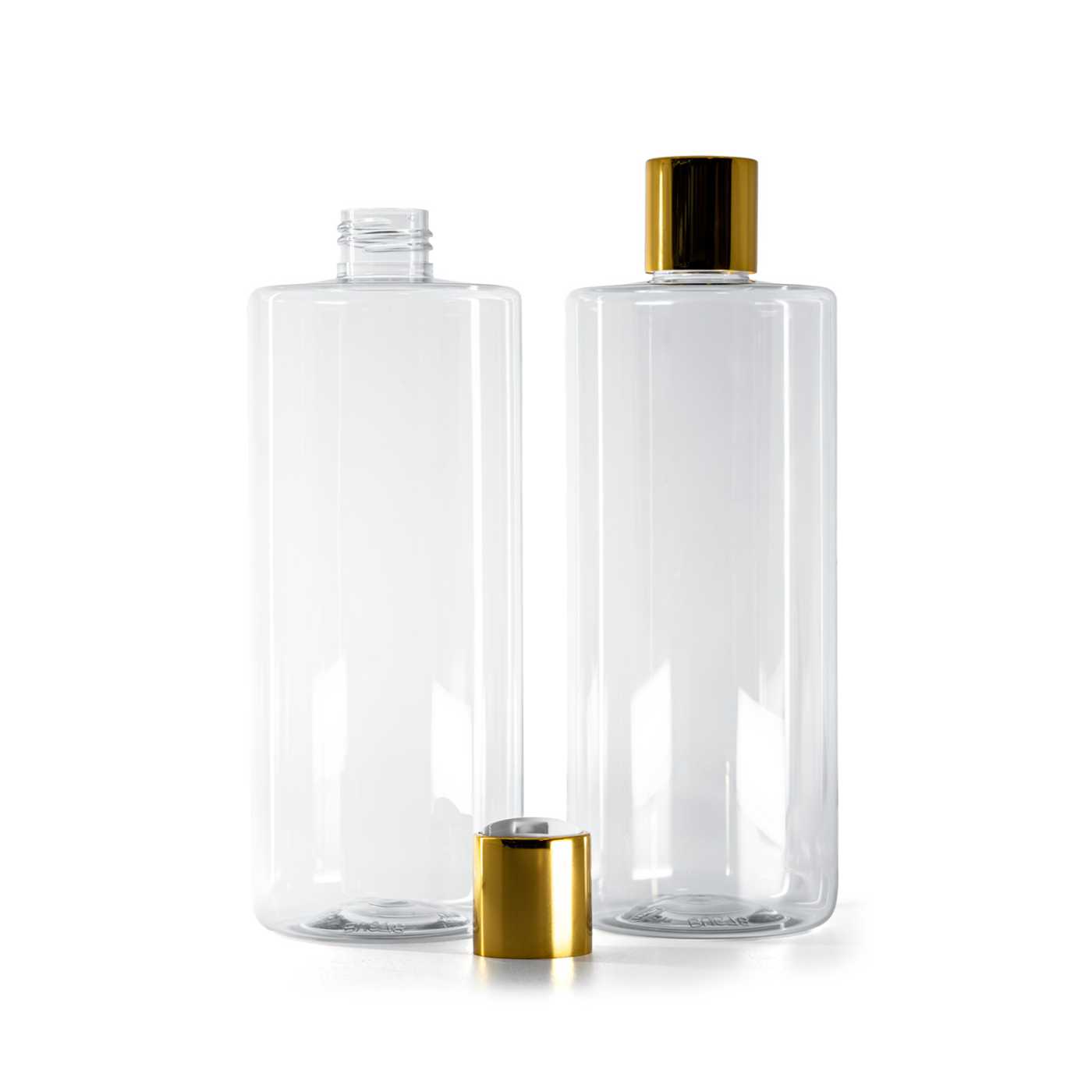 Bouteille en plastique transparente, bouchon disc-top doré avec insert blanc, 500 ml