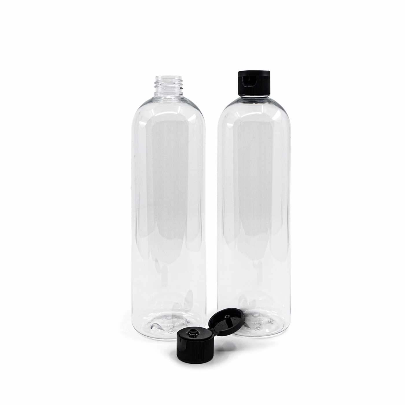 Butelka plastikowa, przezroczysta zaokrąglona, flip top czarny, 500 ml