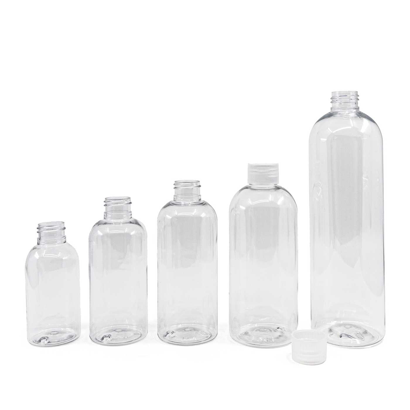 Flacon rond en plastique transparent avec bouchon en plastique transparent, 500 ml