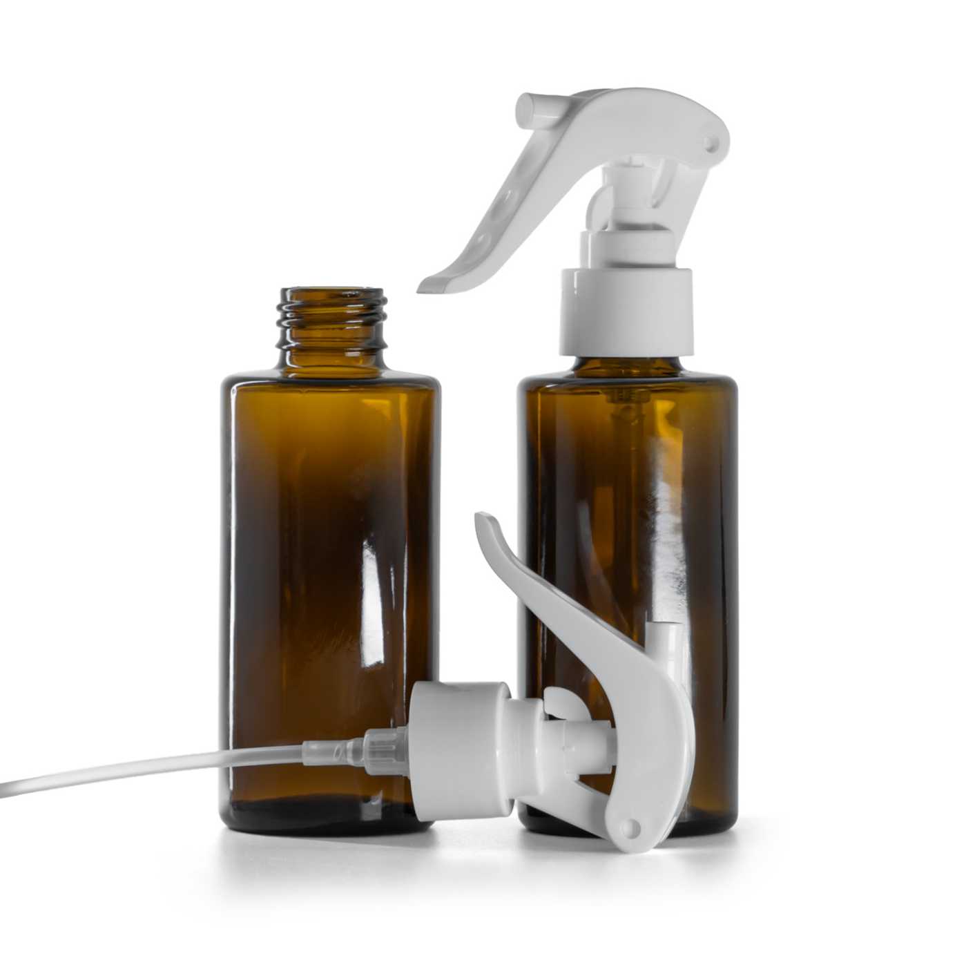 Üvegpalack, egyenes nyak, 24 mm, fehér karos szórófej, 100 ml