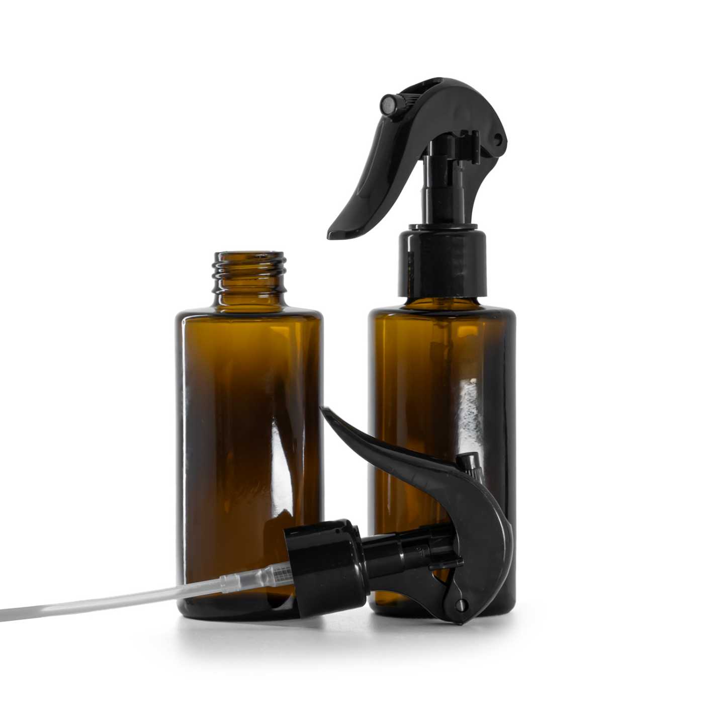 Üvegpalack, egyenes nyak, 24 mm, fekete karos szórófej, 100 ml