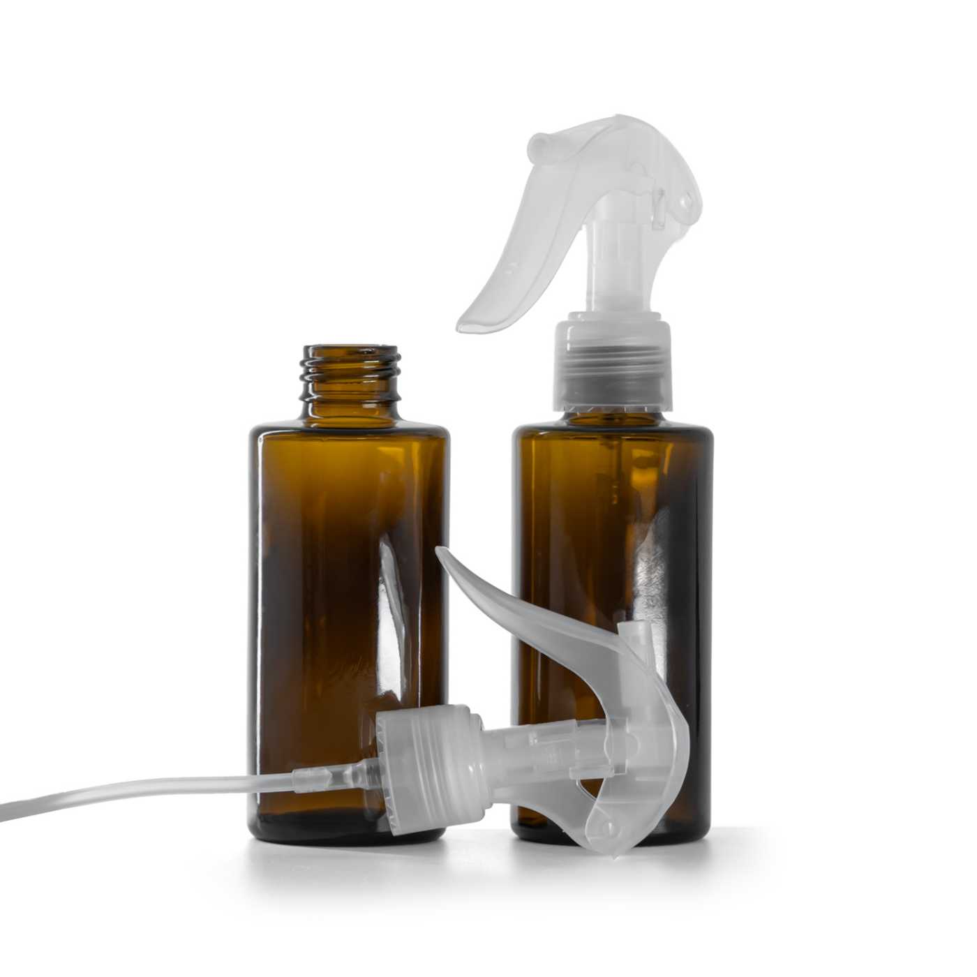 Üvegpalack, egyenes záródás, karos szórófej, átlátszó, 100 ml