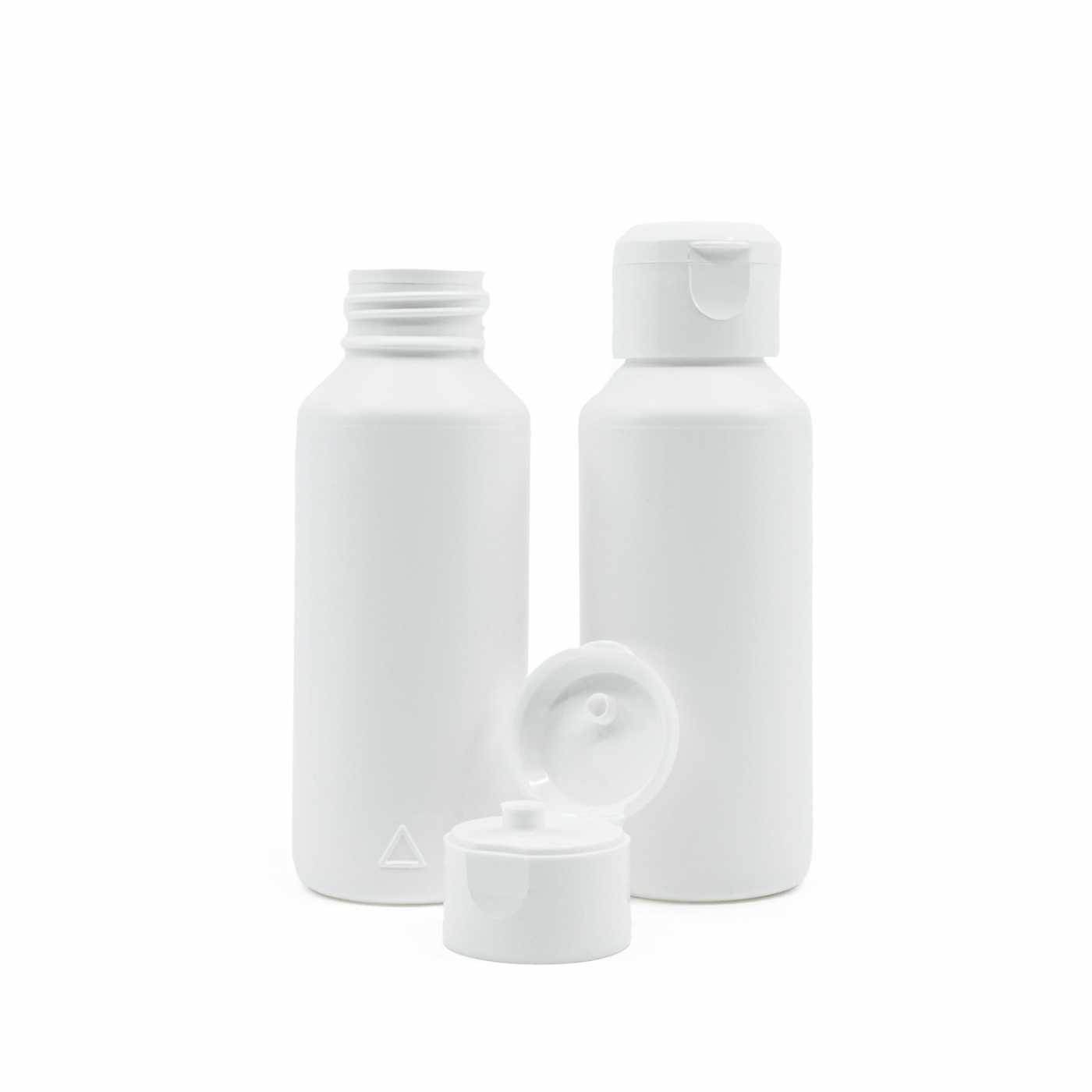 Flacon en plastique HDPE blanc, bouchon flip-top blanc, 100 ml