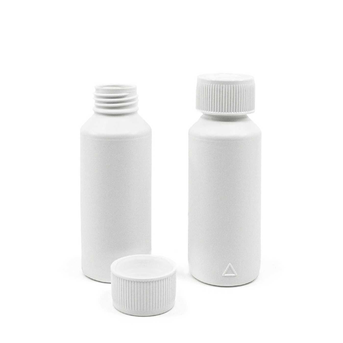 Flacon en plastique HDPE blanc, bouchon de sécurité enfant, 100 ml