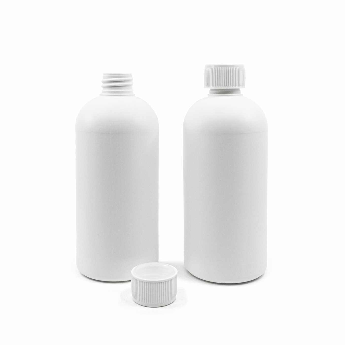 Bouteille en plastique HDPE blanche, bouchon avec sécurité enfant, 500 ml