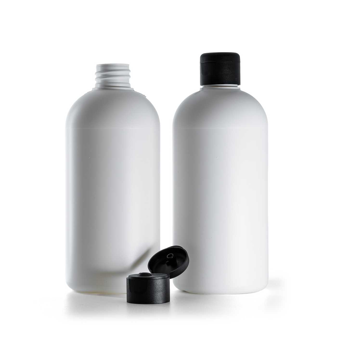 Bouteille en plastique HDPE blanche, bouchon flip-top noir mat, 500 ml