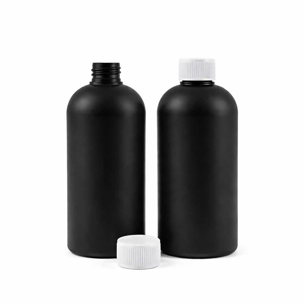Plastová láhev HDPE, černý vrchnák s pojistkou, 500 ml
