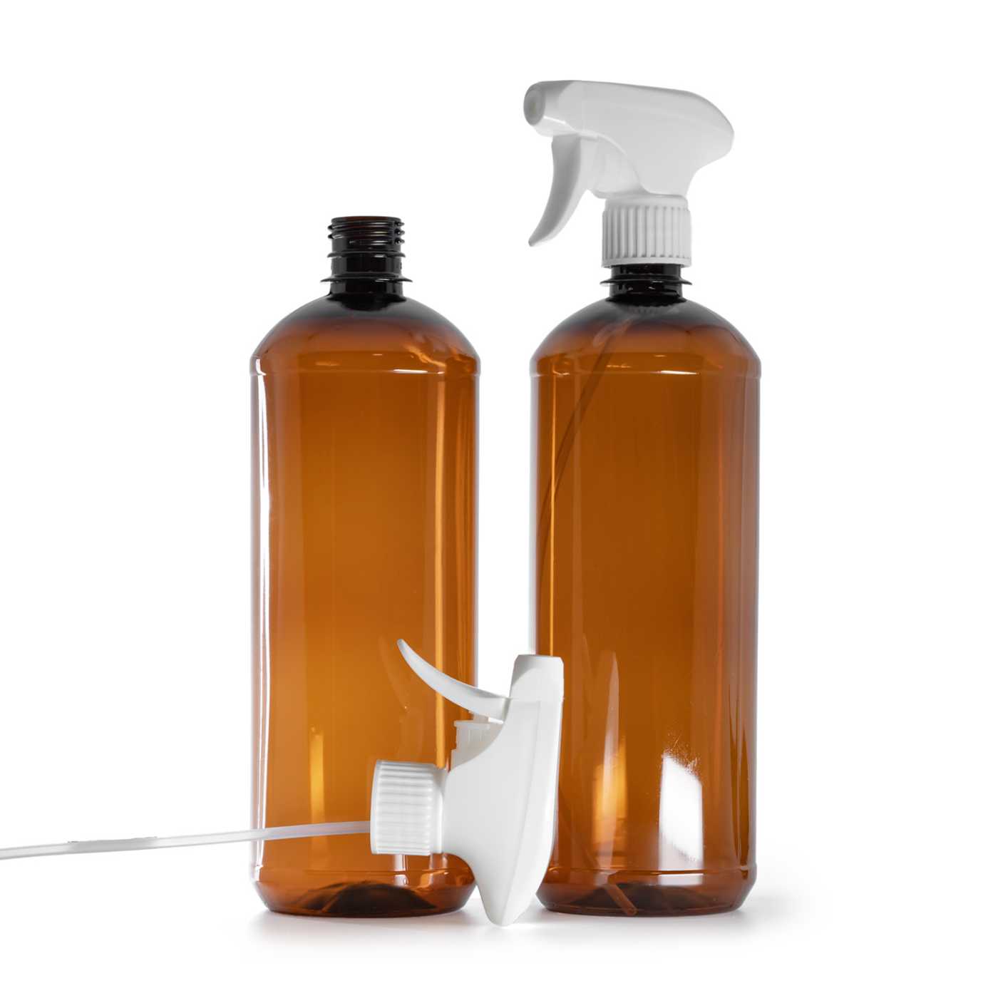 Braune Kunststoffflasche, weißer Triggersprüher, 1000 ml