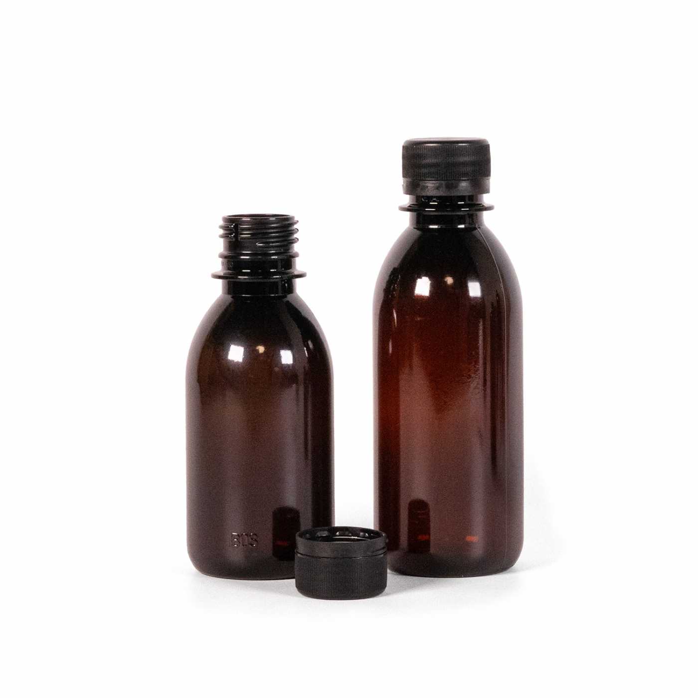 Kunststoffflasche, schwarzer Verschluss, 150 ml