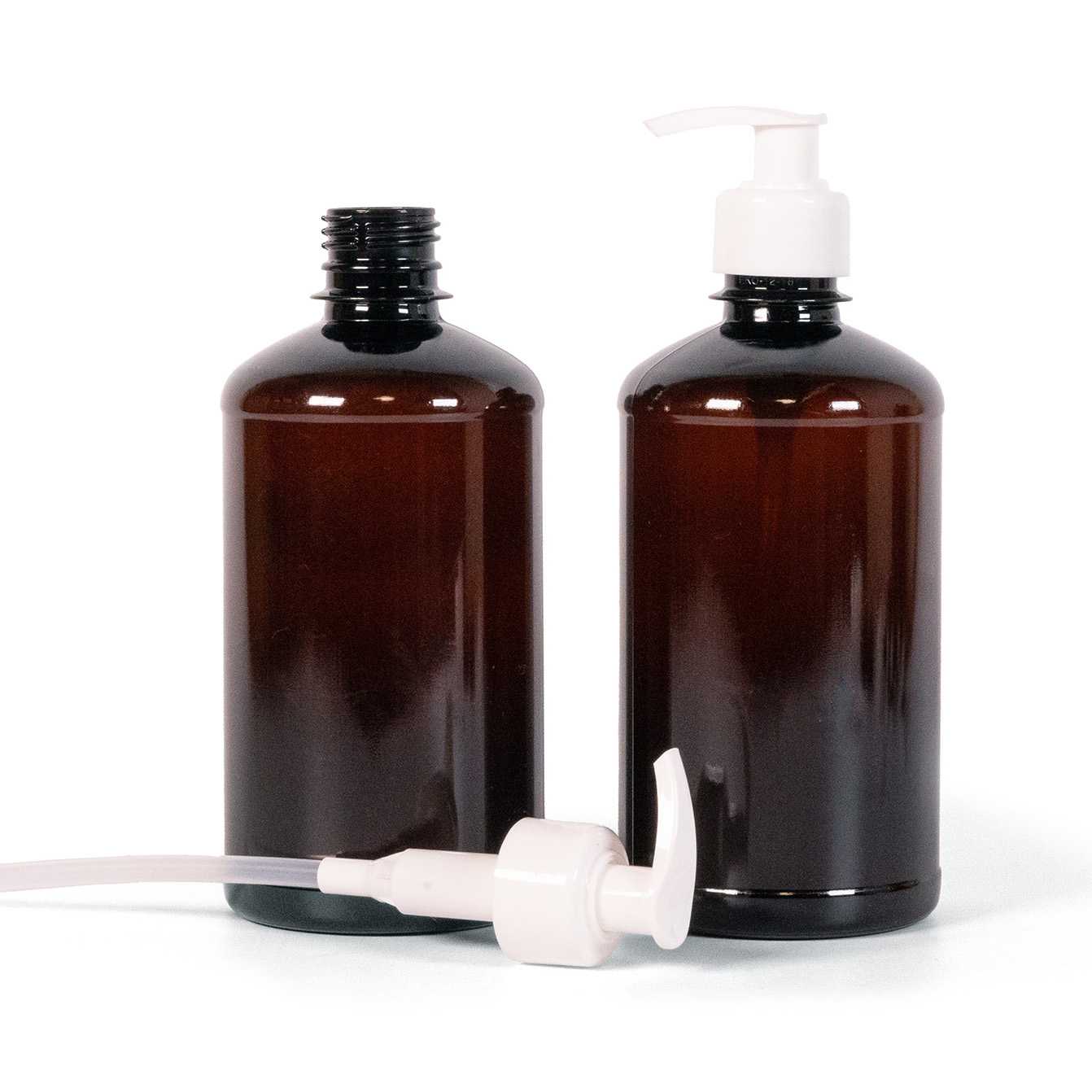 Butelka plastikowa brązowa, biała pompka, 500 ml