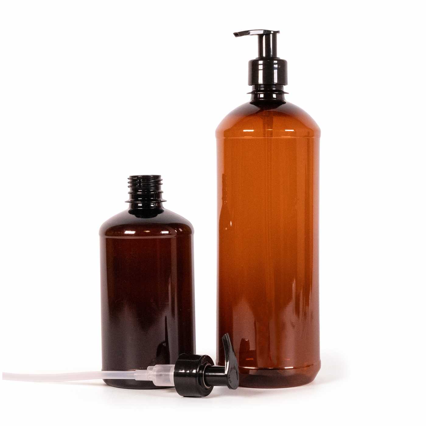 Plastová láhev hnědá, černá pumpička, 500 ml
