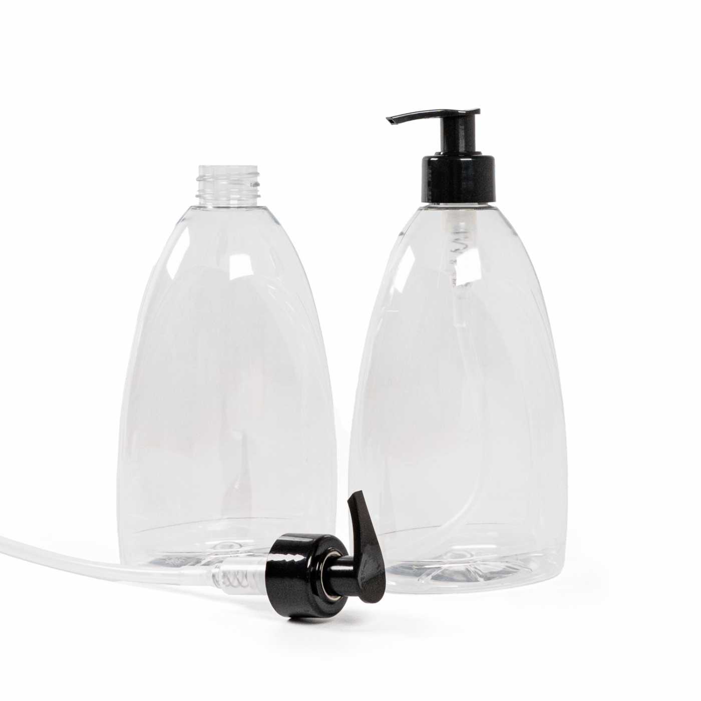 Flacon en plastique transparent pour savon, 500 ml, pompe noire