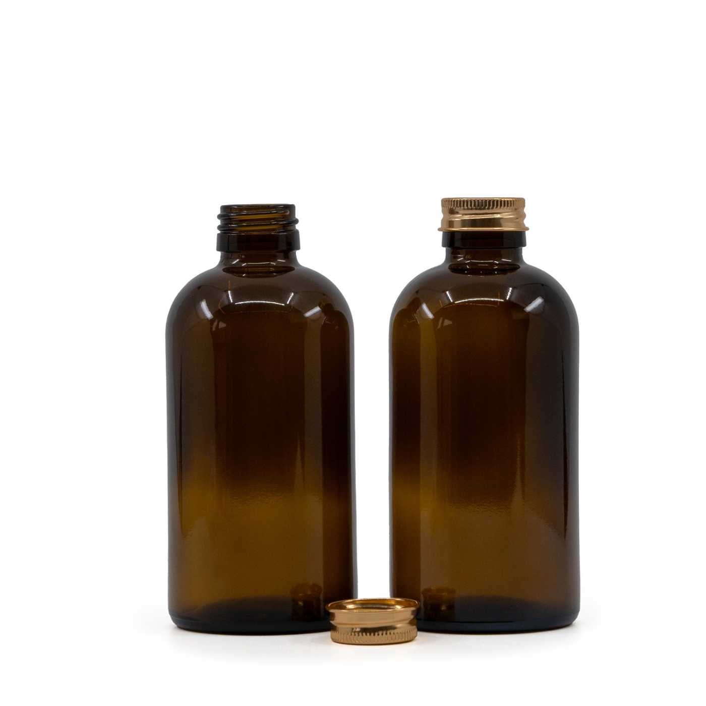 Butelka szklana apteczna Boston, 28 mm, różowo-złota nakrętka aluminiowa, 250 ml